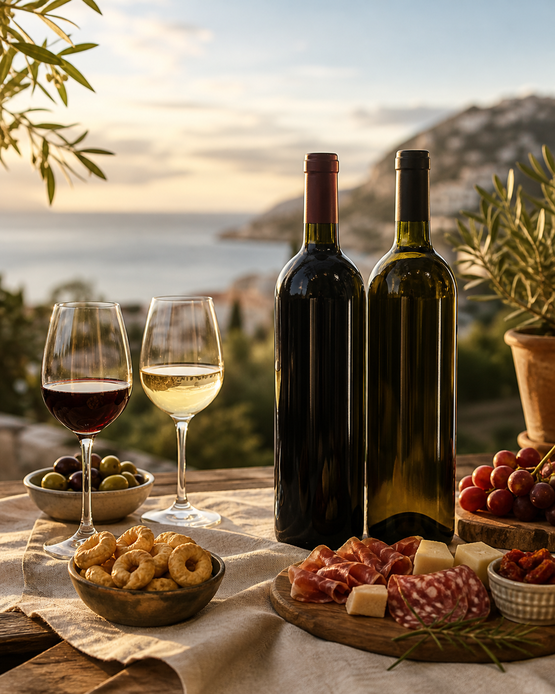 Vini italiani e aperitivo mediterraneo